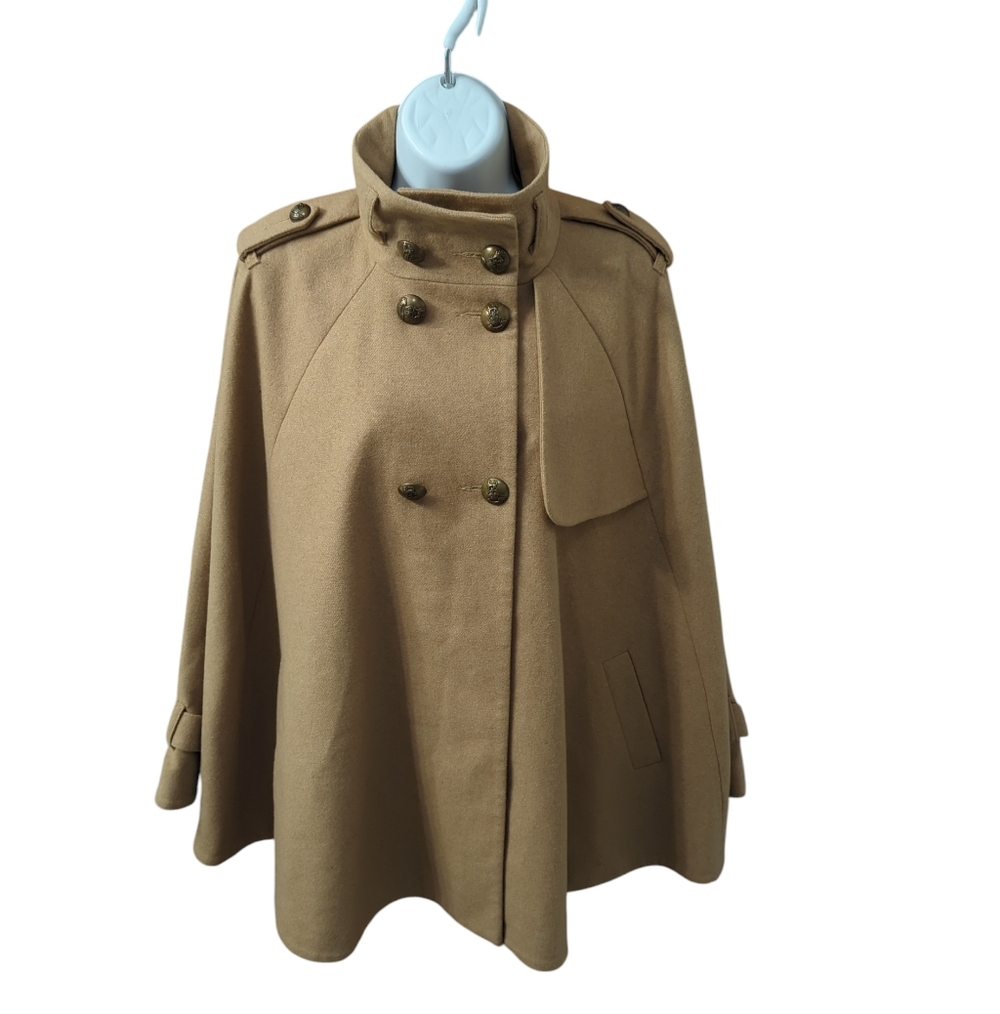 Topshop Women's Tan Cape Coat Swing Coat Military Styling